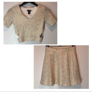 Gold Sparkle Crop Top and Skirt Set